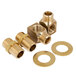 A group of brass fittings and rings including brass threaded pipe fittings.