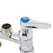 A T&S chrome faucet base with lever handles.