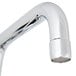 A chrome Equip by T&S deck-mounted single hole faucet with lever handles and a swing spout.
