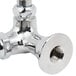 A shiny silver T&S wall mounted faucet with a 4-arm handle.