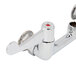A silver Equip by T&S wall mounted faucet base with wrist handles and cerama cartridges.