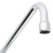 A T&S chrome deck-mounted faucet with lever handles and an 18" swing spout.