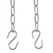 A chain with two hooks hanging from it.