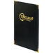 A black leather-like Menu Solutions menu cover with gold trim and the word Royal in yellow.