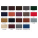 A close up of the Menu Solutions Royal Select leather color chart with brown, red, and purple leather options.