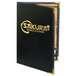 A black Menu Solutions Royal Select leather-like menu cover with gold text.