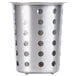 A silver stainless steel cylinder with holes.