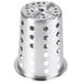 A stainless steel cylinder with holes.