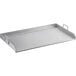 A stainless steel Backyard Pro griddle plate with handles.