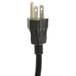 A close-up of a black plug on a white cord.