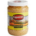 A jar of Capretti minced garlic in water with a yellow label and white lid.