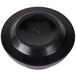 A black plastic lid with a black circle and a curved design.