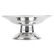 A Town stainless steel serving bowl with a round base on a pedestal.