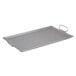 A Vigor rectangular steel griddle with fold-down handles.