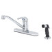 A T&S chrome single lever faucet with swivel spout and supply lines.