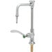 A silver T&S deck mounted laboratory faucet with a green wrist handle.