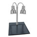 A Hanson Heat Lamps stainless steel carving station with silver lamps on a black surface.