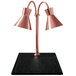 A Hanson bright copper carving station with black synthetic granite base holding two copper heat lamps.