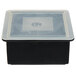 An American Metalcraft black silicone rectangular container with a clear lid.