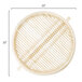 A round white bamboo basket with two round handles.