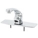 The T&S Deck Mounted ChekPoint hands-free sensor faucet with a chrome finish and a cast spout.