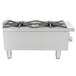 A Globe stainless steel countertop gas hot plate with three burners.