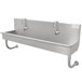 An Advance Tabco stainless steel multi-station hand sink with 6 electronic faucets.