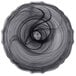 A black alabaster glass charger plate with a swirly silver pattern.
