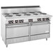 A stainless steel Garland commercial electric range with two standard ovens.