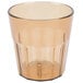 A brown plastic tumbler with a white background.