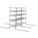 A Metro qwikTRAK stainless steel shelving unit with three shelves.