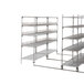 A Metro qwikTRAK Super Erecta stainless steel shelving unit with three shelves.