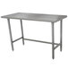 A stainless steel Advance Tabco work table with galvanized legs.
