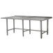 An Advance Tabco stainless steel work table with galvanized legs.