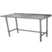 An Advance Tabco stainless steel work table with an open base and legs.