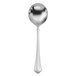 A Oneida Juilliard stainless steel bouillon spoon with a long handle.
