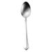 A silver Oneida Juilliard stainless steel teaspoon with a long stem and black handle.