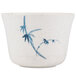 A white melamine tea cup with blue bamboo leaves.