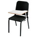 A black National Public Seating Melody stack chair with a left tablet desk arm.