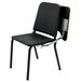 A National Public Seating black Melody stack chair with left tablet desk arm.