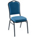 A National Public Seating blue fabric banquet chair with a black frame.