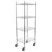 A Regency chrome wire shelving unit with four shelves and casters.