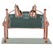 A white rectangular carving station with a bright copper finish and a pair of Hanson bright copper heat lamps.