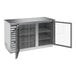 A stainless steel Beverage-Air back bar refrigerator with two glass doors.