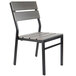 A BFM Seating black aluminum outdoor chair with a gray synthetic teak seat and back.