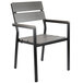 A BFM Seating black aluminum armchair with a gray synthetic teak back and seat.