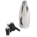An iSi stainless steel soda siphon with black accents.