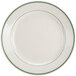 An ivory Homer Laughlin china plate with a green band.