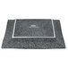 A grey square 10 Strawberry Street granite platter with a white border and grey and black speckled surface.