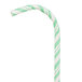 A green and white striped Creative Converting jumbo paper straw with a curved tip.
